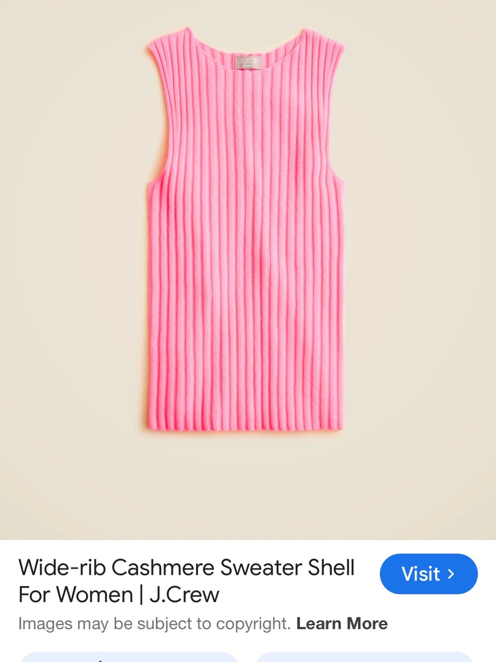 NWT J. Crew Wide Ribbed Sleeveless Cashmere shell top small